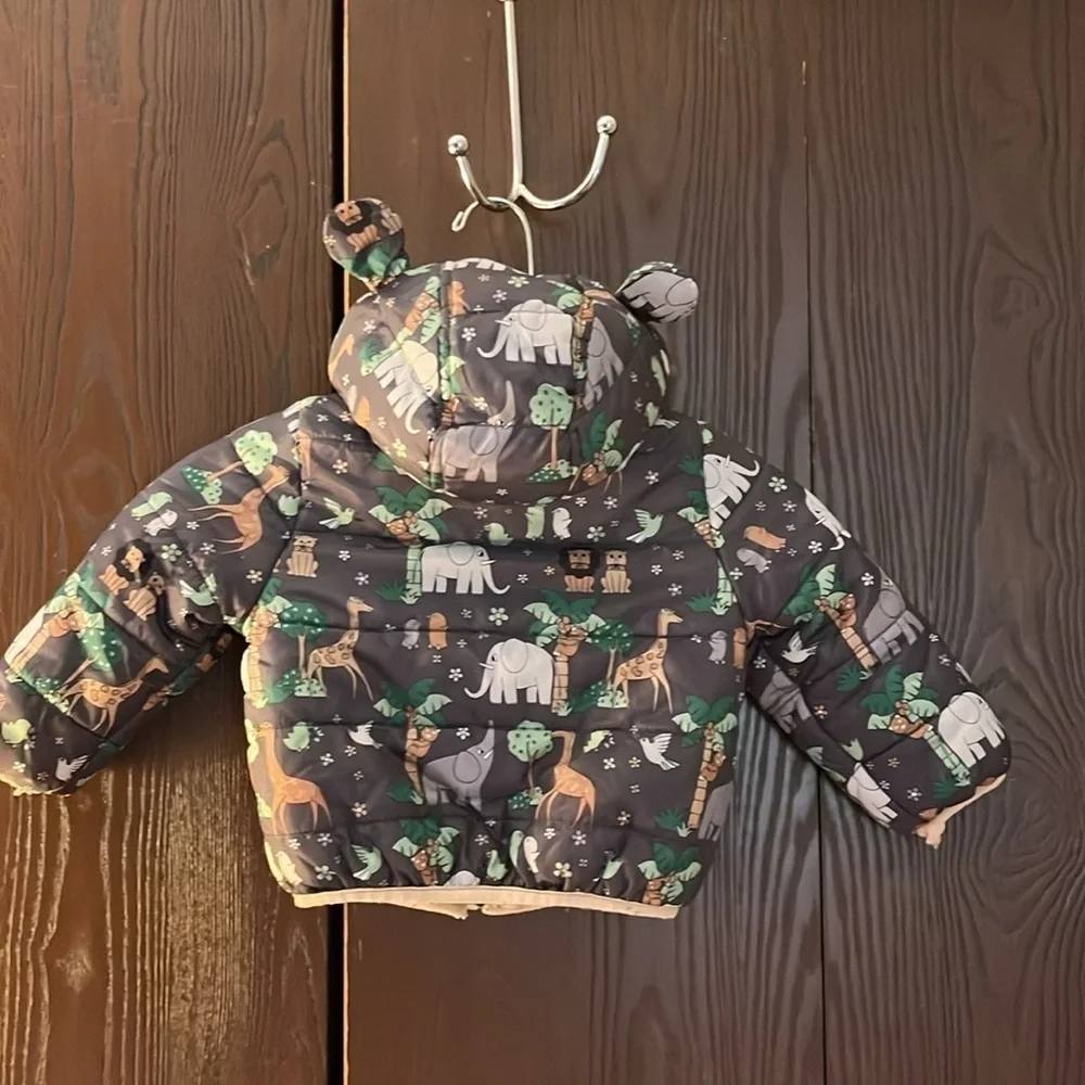 Riley & James babies gray quilted winter jacket. Fleece lined. Size 12 Months.